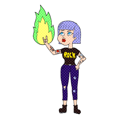 Bir insan tarafından çizilmiş serbest çizim çizgi roman tarzı bir rock kızı.