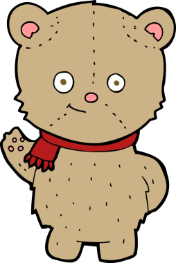 Bir insan tarafından çizilmiş oyuncak ayıyı sallayan çizgi film.