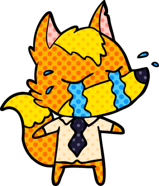 Bir insan tarafından çizilmiş küçük üzgün tilki çizgi film karakteri.