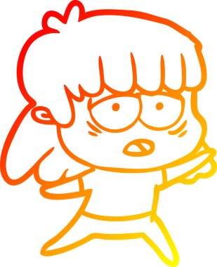 Bir insan tarafından çizilmiş, karikatür çizen, yorgun bir kadın.