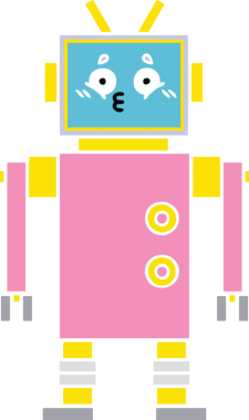 Bir insan tarafından çizilmiş düz renkli bir robot karikatürü