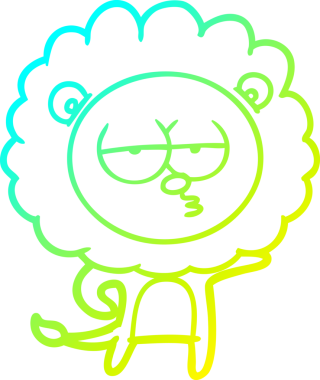 Bir insan tarafından çizilen ve canı sıkılan bir aslanın soğuk çizgi çizimi.