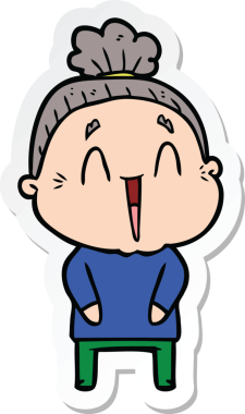 Bir insan tarafından çizilmiş mutlu yaşlı bir kadının çıkartması.