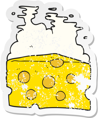 Bir insan tarafından çizilmiş karikatür peynirinin gerilimli retro yapıştırması