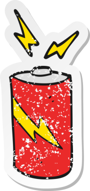 Bir insanın çizdiği karikatür bataryasının gerilimli retro etiketi