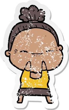 Bir insan tarafından çizilmiş barışçıl yaşlı bir kadının sıkıntılı çıkartması.