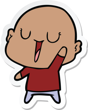 Bir insan tarafından çizilmiş mutlu, kel bir adamın çıkartması.