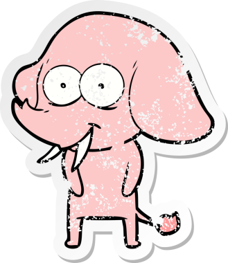 Bir insan tarafından çizilmiş mutlu bir filin sıkıntılı çıkartması.