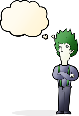 Bir insan tarafından çizilmiş düşünce balonlu vampir adam.