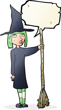 Bir insan tarafından çizilmiş konuşma balonlu çizgi film cadısı.