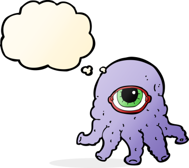 Bir insan tarafından çizilmiş düşünce baloncuklu uzaylı kafası.