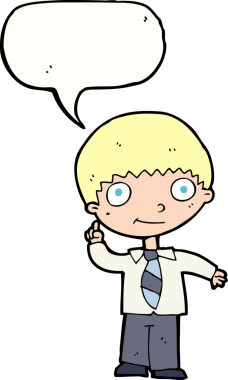 Bir insan tarafından çizilmiş konuşma baloncuğu fikri olan çizgi film çocuğu.