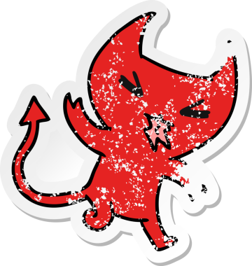 Bir insan tarafından çizilmiş kawaii sevimli bir iblisin sıkıntılı karikatür çizimi