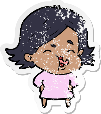 Bir insan tarafından çizilmiş karikatür kızının sıkıntılı çıkartması.