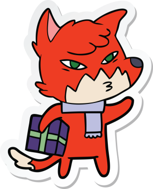 Bir insan tarafından çizilmiş akıllı bir tilkinin çıkartması.