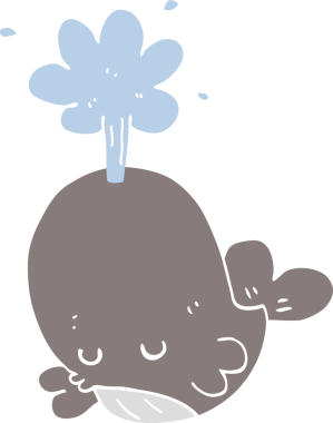 Bir insan tarafından çizilmiş düz renkli çizgi film fışkırtan balina