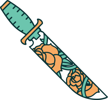 Bir hançerin ve bir insanın çizdiği çiçeklerin ikonik dövme şekli.