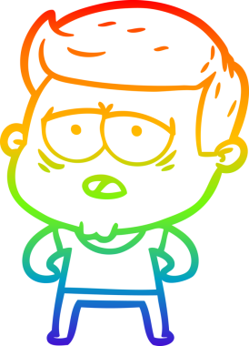 Gökkuşağı gradyan çizgi çizimi bir insan tarafından çizilmiş yorgun bir adam