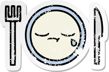 Bir insan tarafından çizilmiş tatlı bir yemek tabağının sıkıntılı çıkartması.