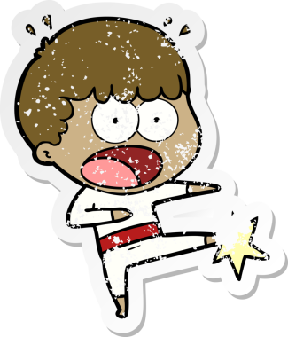 Karateci bir çocuğun sıkıntılı çıkartması Bir insan tarafından çizilmiş karate tekmesi