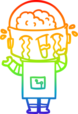 gökkuşağı gradyan çizimi bir insan tarafından çizilmiş ağlayan bir robot çizgi