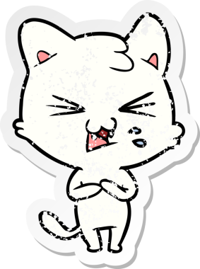 Bir insan tarafından çizilmiş bir karikatür tıslayan kedinin sıkıntılı çıkartması.