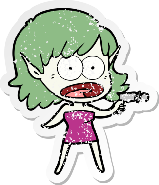 Bir insan tarafından çekilen ışın tabancasıyla şok edilmiş uzaylı bir kızın karikatür çıkartması.