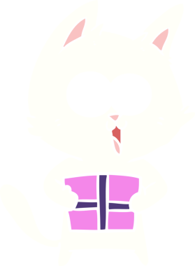 Bir insan tarafından çizilmiş komik düz renkli çizgi film kedisi.