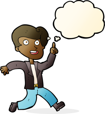 Düşünce baloncuğu insan tarafından çizilmiş harika bir fikri olan çizgi film adamı.