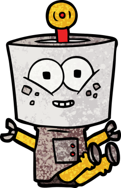 Bir insan tarafından çizilmiş mutlu çizgi film robotu