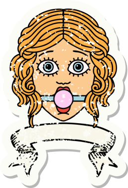 Üzerinde kadın yüzü işareti olan eski bir çıkartma bir insan tarafından çizilmiş bir top takıyor.