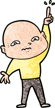 Sinirli çizgi film adamı bir insan tarafından çizilmiş sorular soruyor.