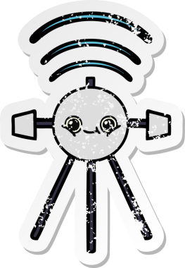 Bir insan tarafından çizilmiş şirin bir çizgi film uydusunun sıkıntılı çıkartması.