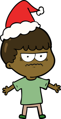 Bir insan tarafından çizilmiş Noel Baba şapkası giyen kızgın bir adamın el çizimi.