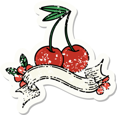 Bir insan tarafından çizilmiş kiraz sancağıyla eski bir etiket.