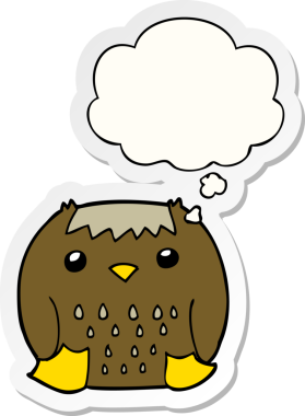 Düşünce baloncuğu insan tarafından çizilmiş bir çıkartma olan çizgi film baykuşu