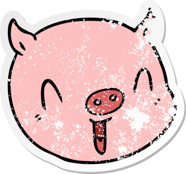 Bir insan tarafından çizilmiş domuz suratlı karikatür çıkartması.