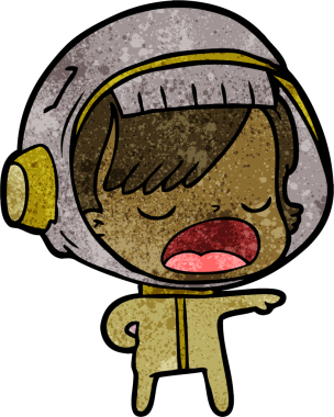 Karikatür astronot kadın bir insan tarafından çizilmiş.