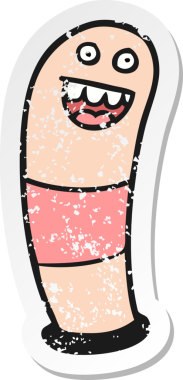 Bir insan tarafından çizilmiş bir karikatür solucanının geriletilmiş çıkartması.