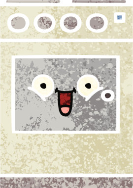 Bir insan tarafından çizilmiş mutfak fırınının retro çizim tarzı karikatürü.