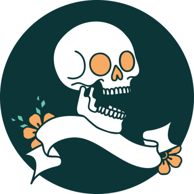 bir insan tarafından çizilmiş bir kafatası pankartıyla dövme biçimi simgesi