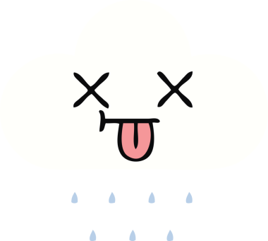 Bir insan tarafından çizilmiş bir yağmur bulutunun düz renkli retro karikatürü