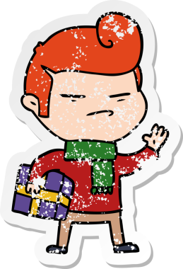 Bir insan tarafından çizilmiş moda saç kesimi olan karikatürlü havalı bir adamın sıkıntılı çıkartması.