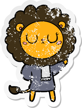 Bir insan tarafından çizilmiş karikatür aslanının sıkıntılı çıkartması.