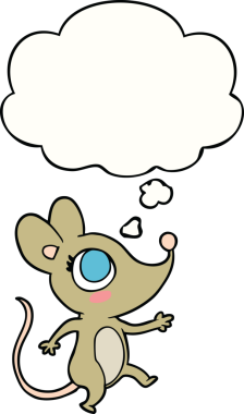 Bir insan tarafından çizilmiş düşünce baloncuklu çizgi roman faresi