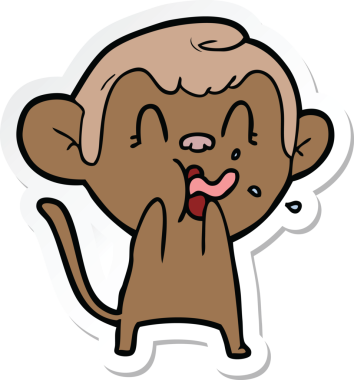 Bir insan tarafından çizilmiş çılgın bir maymun çıkartması.