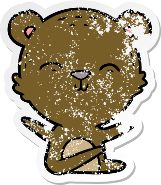 Bir insan tarafından çizilmiş mutlu çizgi film ayısının sıkıntılı çıkartması.