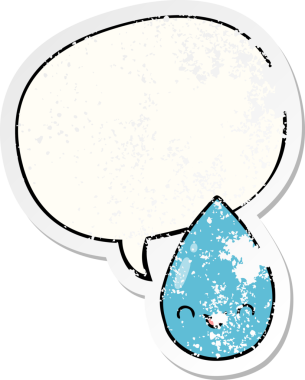 Bir insan tarafından çizilmiş, sıkıntılı, eski bir çıkartma olan tatlı bir yağmur damlası.