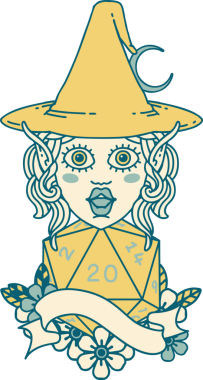 Retro Dövme Biçimli elf karakteri Bir insan tarafından çizilmiş doğal yirmi zar atışıyla