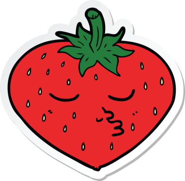 Bir insan tarafından çizilmiş karikatür çileği çıkartması.